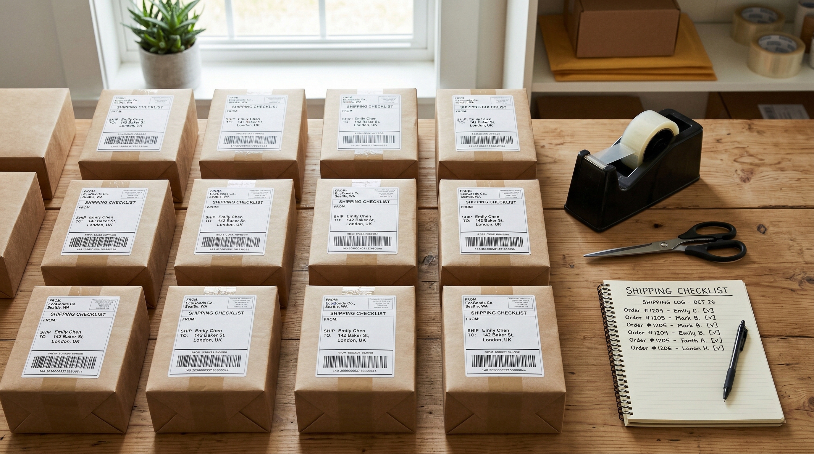 整齊排列的出貨包裹