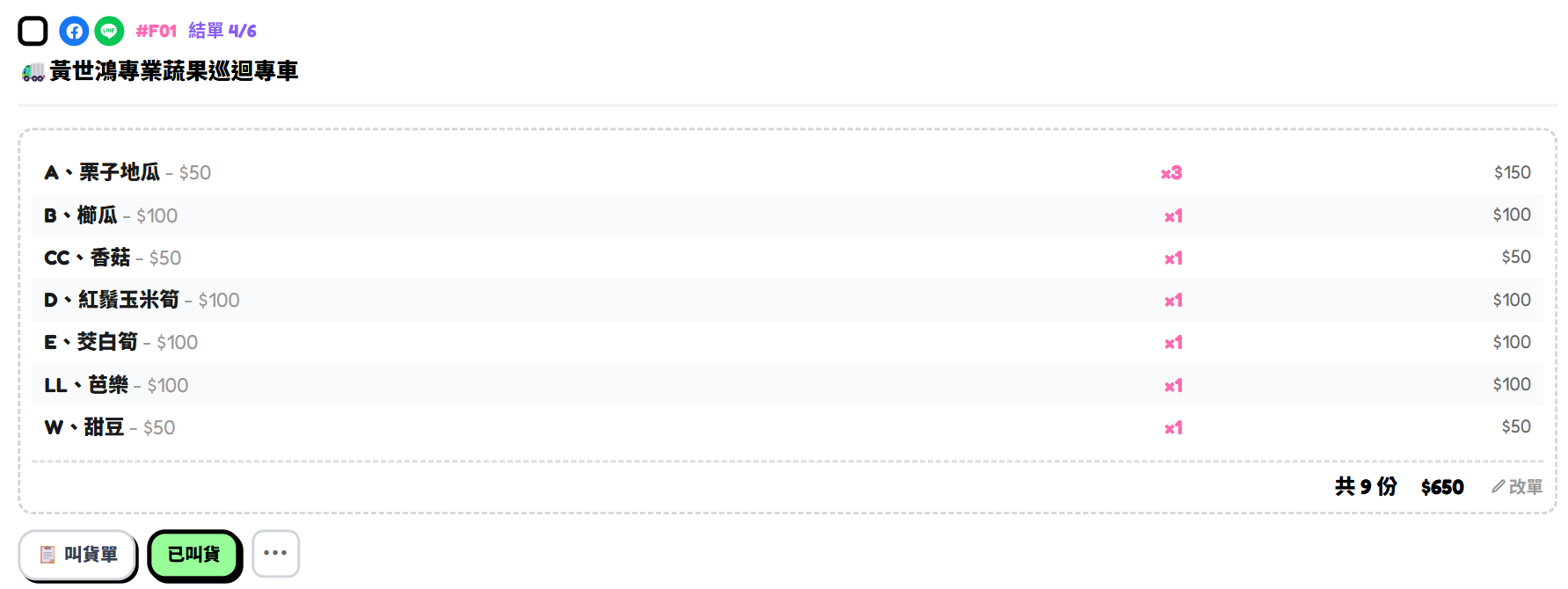 出貨專區商品卡片，右下角有改單按鈕